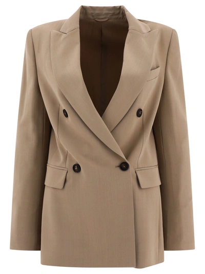 Brunello Cucinelli Double-breasted Blazer With Monili In Beige