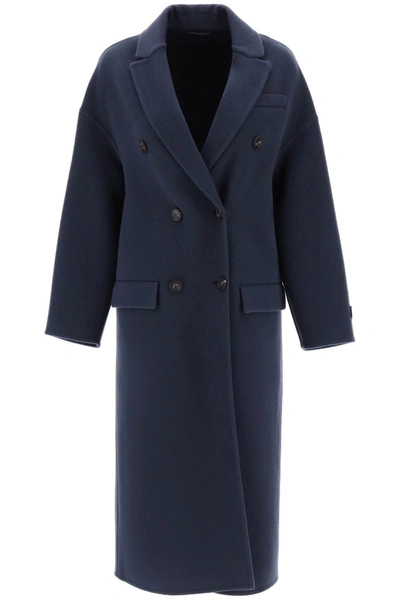 Brunello Cucinelli Wool And Cashmere Double-breasted Coat In Night Sky (blue)
