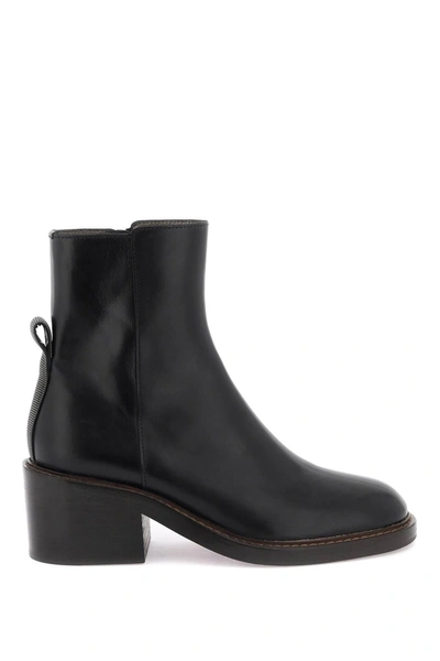 Brunello Cucinelli Leather Ankle Boots In Nero (black)