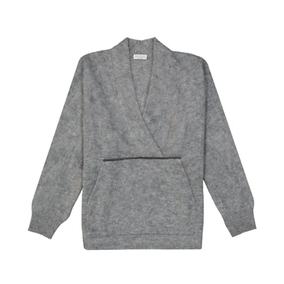 Brunello Cucinelli Mohair-blend V-neck Sweater In Gray