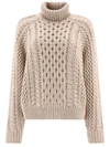 Brunello Cucinelli Sequin-embellished Pointelle-knit Cashmere-blend Turtleneck Sweater In Beige