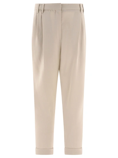 Brunello Cucinelli Slouchy Trousers With Monili In Neutrals