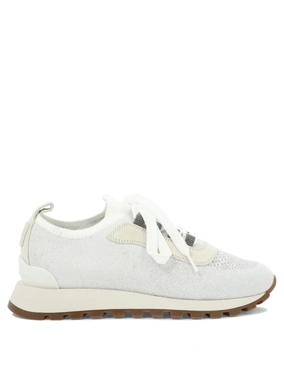 Brunello Cucinelli Suede Runner Sneakers In C6280 Bianco