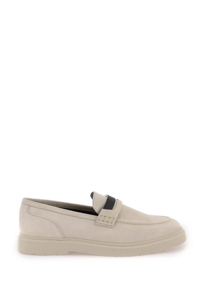 Brunello Cucinelli Suede Monili Casual Loafers In Ivory
