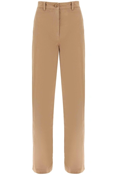 Burberry High-rise Straight Leg Pants In Beige Cotton Drill
