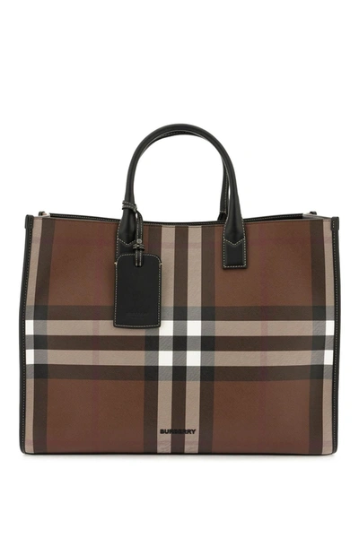 Burberry Faux Leather Tote In Marrón