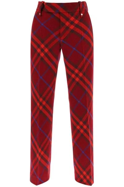 Burberry Checked Straight-leg Wool Trousers In Red