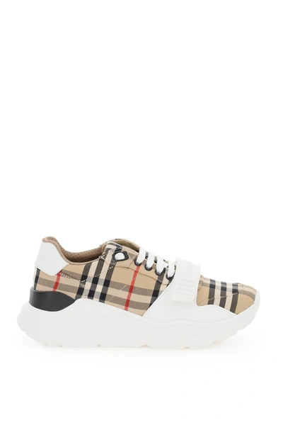 Burberry Vintage Check-pattern Touch-strap Sneakers In White
