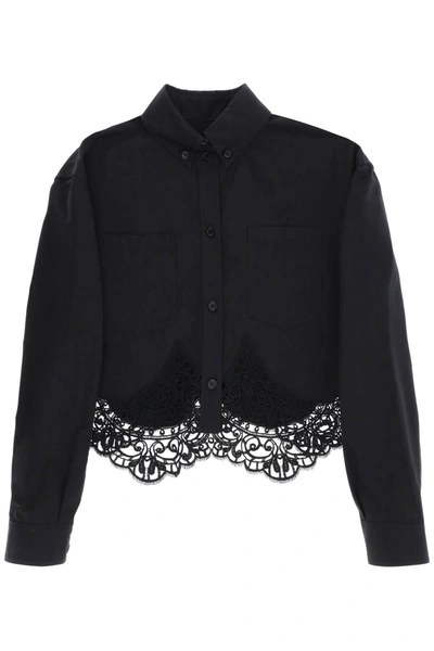 Burberry Cropped Shirt With Macrame Lace Insert In Black
