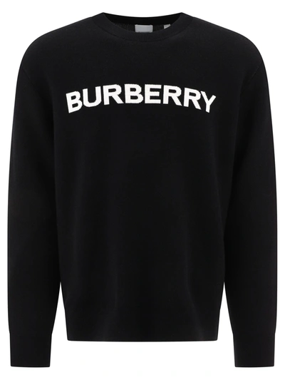Burberry Black Sweater With Contrasting Logo In Wool And Cotton Blend Woman