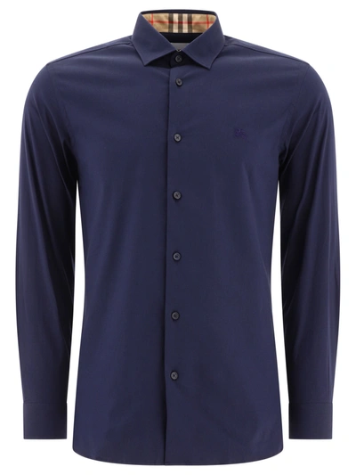 Burberry Ekd Stretch Cotton Shirt In Blue