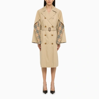 Burberry Honey Cotton Double-breasted Trench Coat Women In Beige