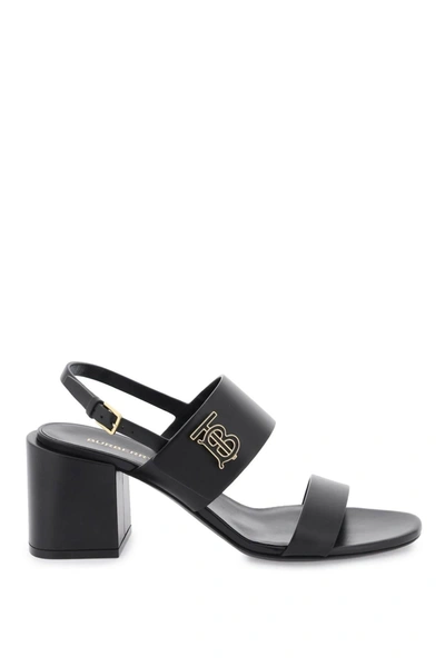 Burberry Monogram Motif Leather Sandals In Black