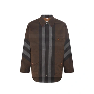 Burberry Striped Cotton-blend Overshirt In Brown