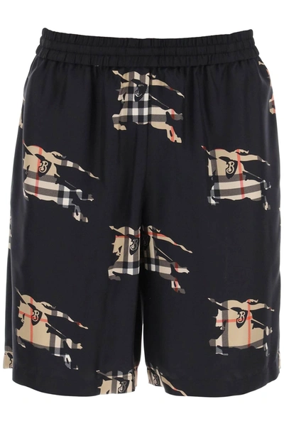 Burberry Check Ekd Silk Shorts In Black