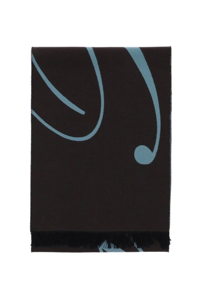 Burberry Silk And Wool Logo Scarf In Marrone