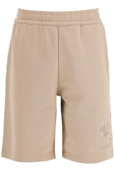 Burberry Embroidered Ekd Cotton Shorts In Cream