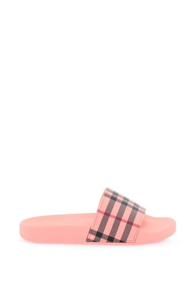 Burberry Tartan Rubber Slides In Pink