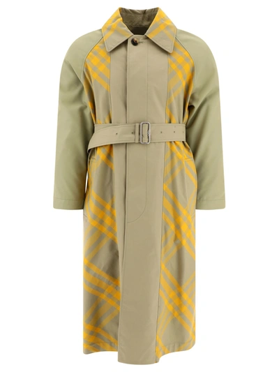 Burberry Check Insert Trench Coat In Beige