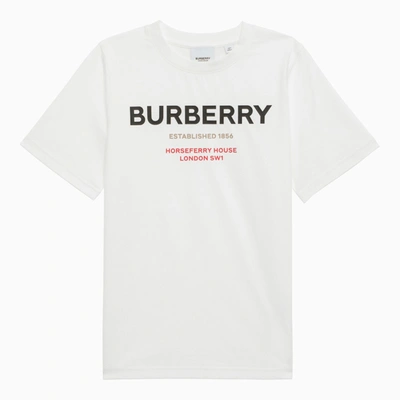 Burberry Kids' Short-sleeved Crew-neck T-shirt With Logo Lettering In White