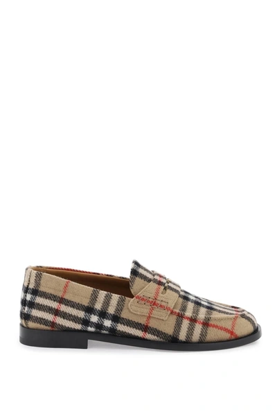 Burberry Check Pattern Loafers In Brown