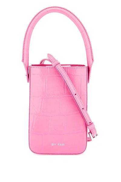 By Far Mini Note Croc Embossed Leather Bag In Pink
