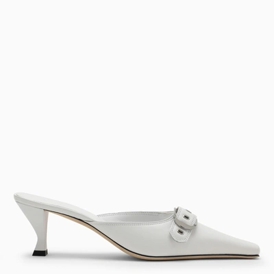 By Far Evelyn Buckled Leather Mules In White