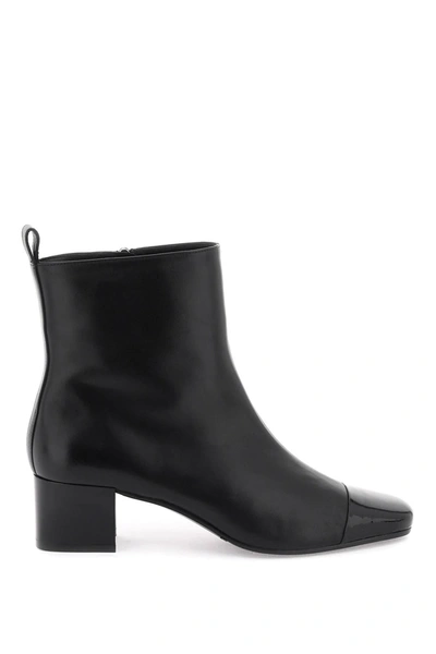 Carel Leather And Patent Ankle Boot In Black