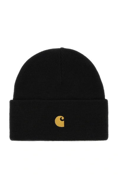 Carhartt Chase Logo-embroidered Knitted Beanie Hat In Black