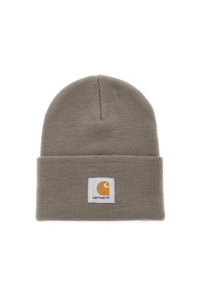 Carhartt Beanie Hat With Logo Patch In Grey