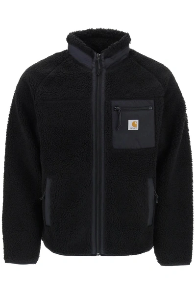 Carhartt Logo-patch Faux-shearling Jacket In Black
