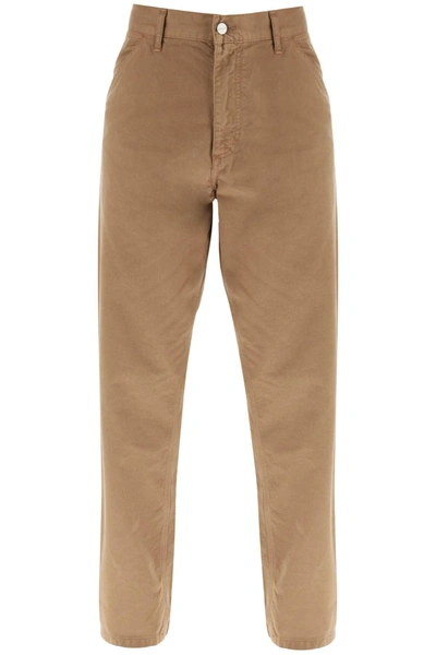 Carhartt Logo-patch Cotton Straight Trousers In Brown