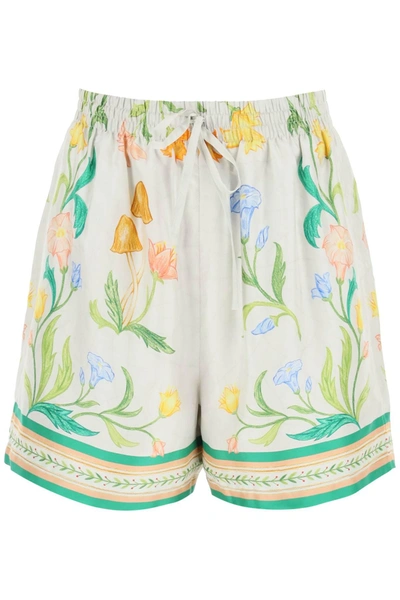 Casablanca Floral Foulard-print Silk Pull-on Shorts In White