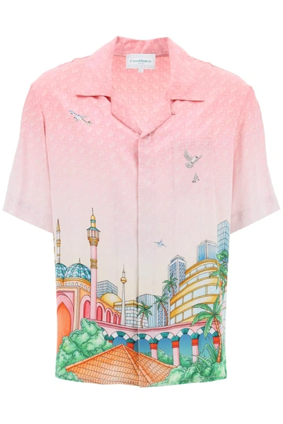 Lanvin Pink Morning City View-print Silk Shirt In Pink & Purple
