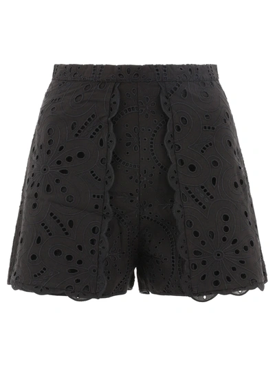 Charo Ruiz Alida Embroidered Cotton Blend Shorts In Black