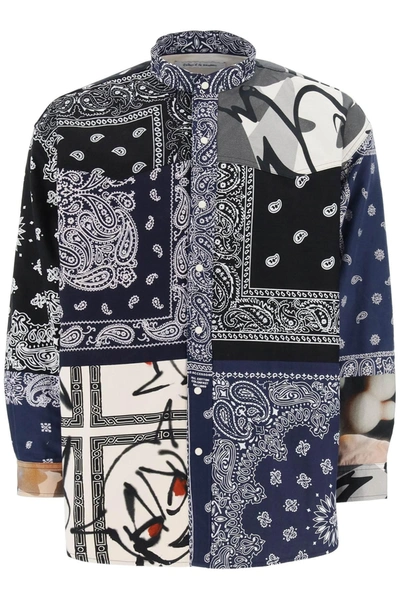 Children Of The Discordance Patchwork Bandana Whirt In Blue,black,white