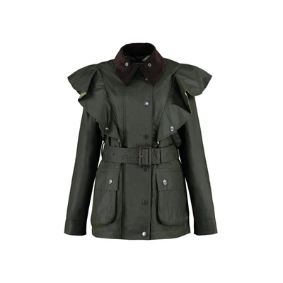 Chloé X Barbour Corduroy-trim Waxed-cotton Jacket In Green
