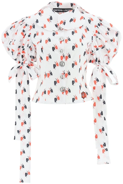 Chopova Lowena Leaf-print Puff-sleeve Blouse In White