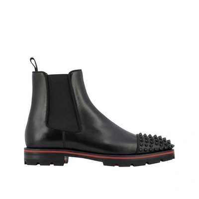 Christian Louboutin Luxury Men's Boots     Melon Spikes  Ankle Boots In Black Leather