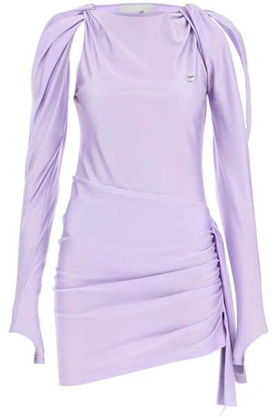 Coperni Embellished Draped Ruched Satin Mini Dress In Lilac