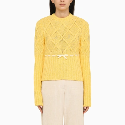 Cormio Crew-neck Wool Blend Sweater With Floral Embroideries In Yellow