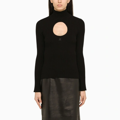Courrèges Circle Mockneck Rib Knit Sweater In Black