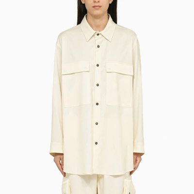 Darkpark Julie Oversized Wool Snap-front Shirt In Ivory