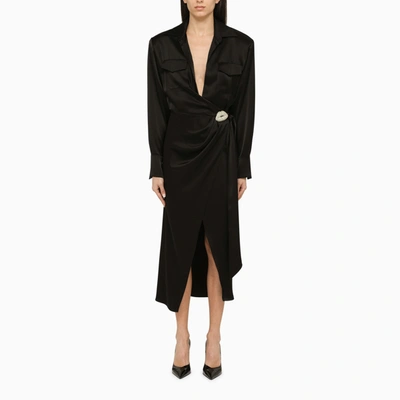 David Koma Black Satin Midi Chemisier