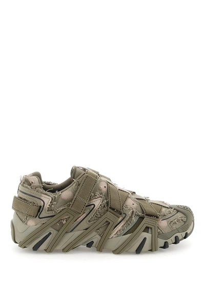 Diesel Caged Sneakers In Distressed Canvas In Green,khaki