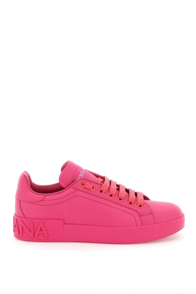 Dolce & Gabbana Calfskin Portofino Sneakers In Pink
