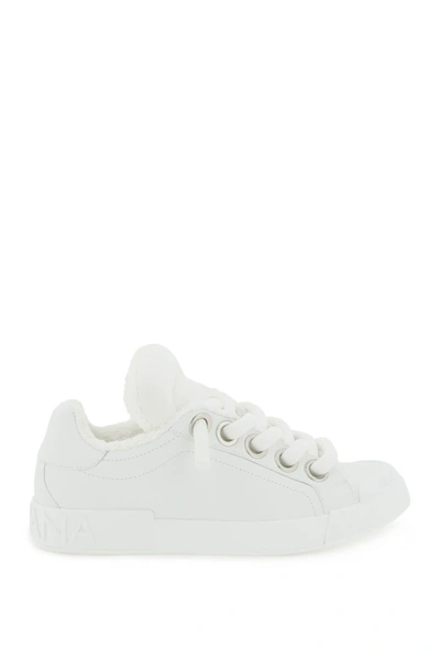 Dolce & Gabbana Low Nappa Calfskin Sneaker In Bianco