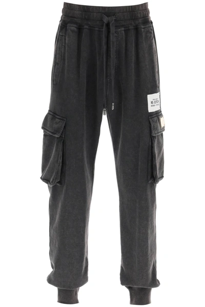 Dolce & Gabbana Logo-patch Tapered Cargo Trousers In Black