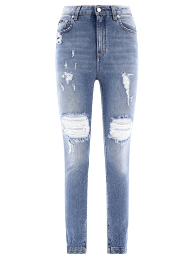 Dolce & Gabbana Stretch Denim Audrey Jeans With Rips In Blue
