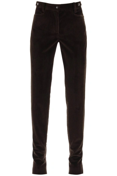 Dolce & Gabbana Ribbed Velvet Pants In Brown